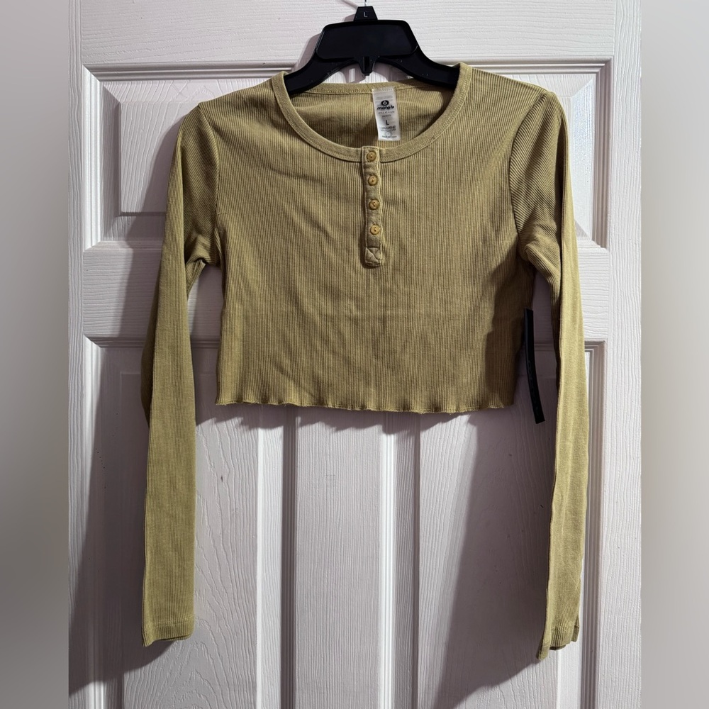 Mono B Olive Button Down Crop Top